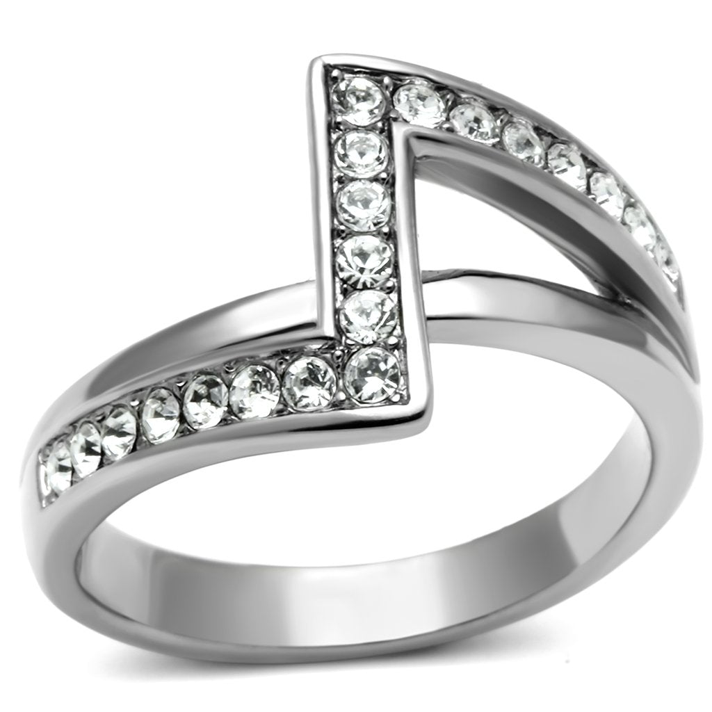 MT426 - High polished (no plating) Stainless Steel Ring with Top Grade Crystal in Clear Newest Modern Design