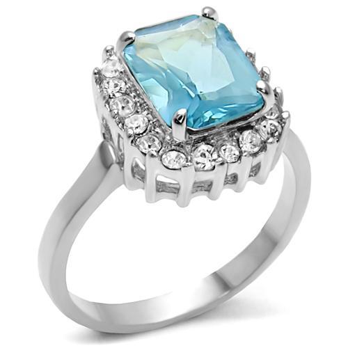 MT140 - Stainless Steel Ring High polished (no plating) Women Synthetic Sea Blue March Birthstone